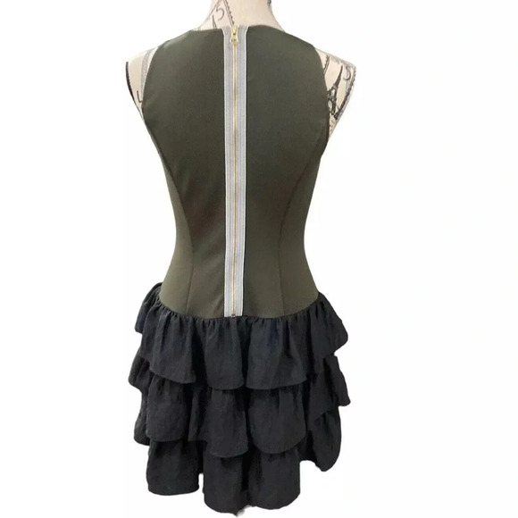 NWT RACHEL Rachel Roy Dark Green Black with Glitter Dress Tiered Ruffles - Picture 4 of 10